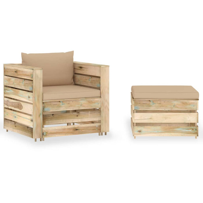 Set mobilier grădină, 2 piese, cu perne, verde, lemn impregnat - WALTI WALTI