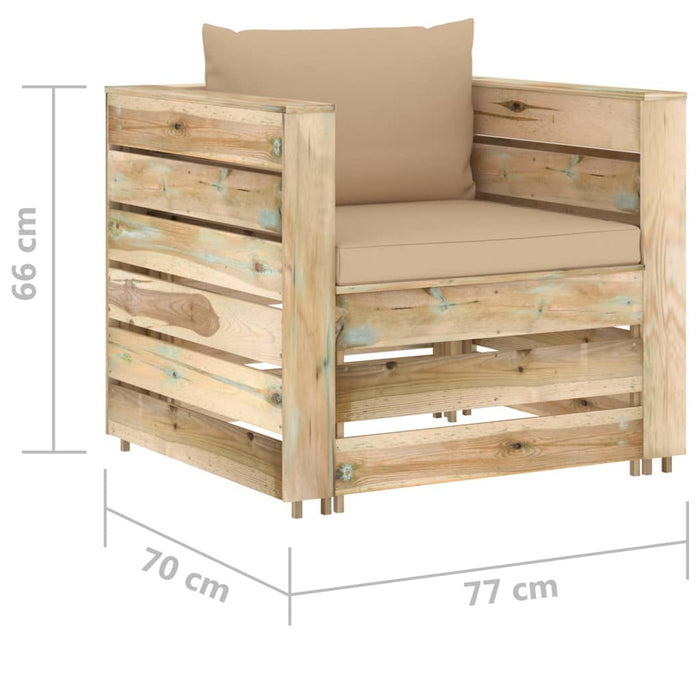 Set mobilier grădină, 2 piese, cu perne, verde, lemn impregnat - WALTI WALTI