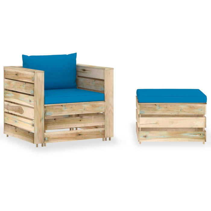 Set mobilier grădină cu perne, 2 piese, lemn tratat verde - WALTI WALTI