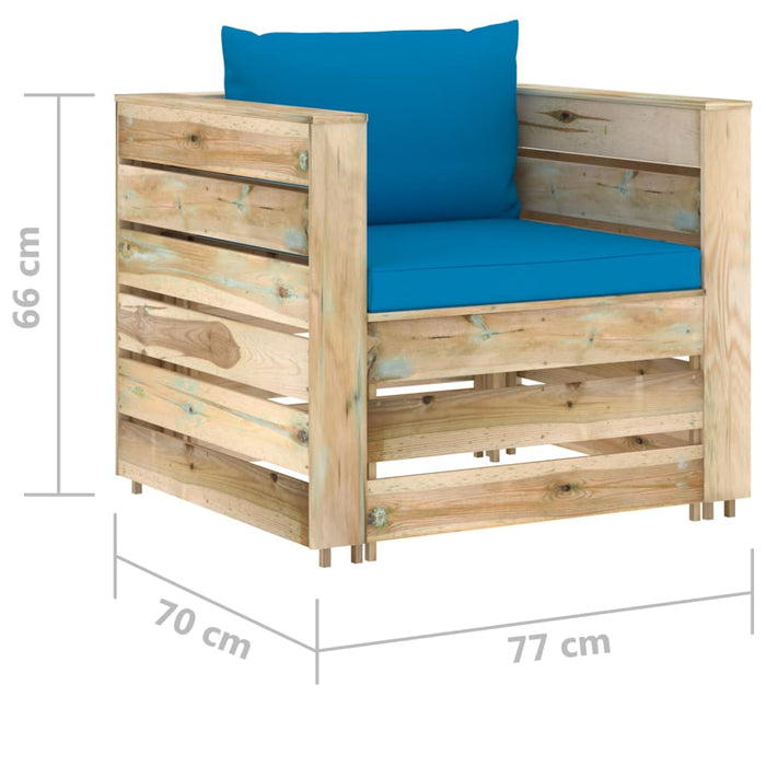 Set mobilier grădină cu perne, 2 piese, lemn tratat verde - WALTI WALTI