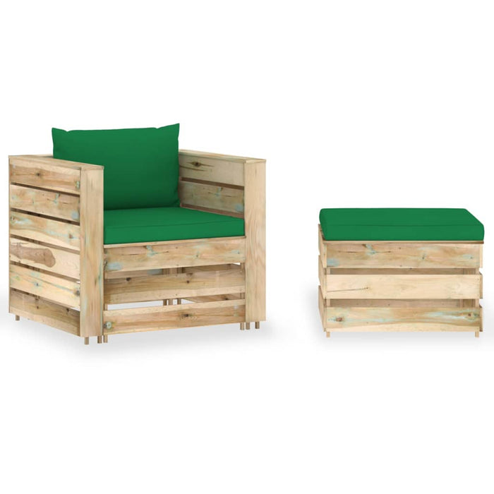 Set mobilier grădină cu perne, 2 piese, lemn tratat verde - WALTI WALTI