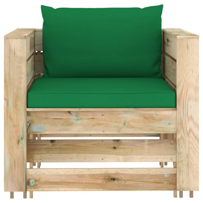 Set mobilier grădină cu perne, 2 piese, lemn tratat verde - WALTI WALTI