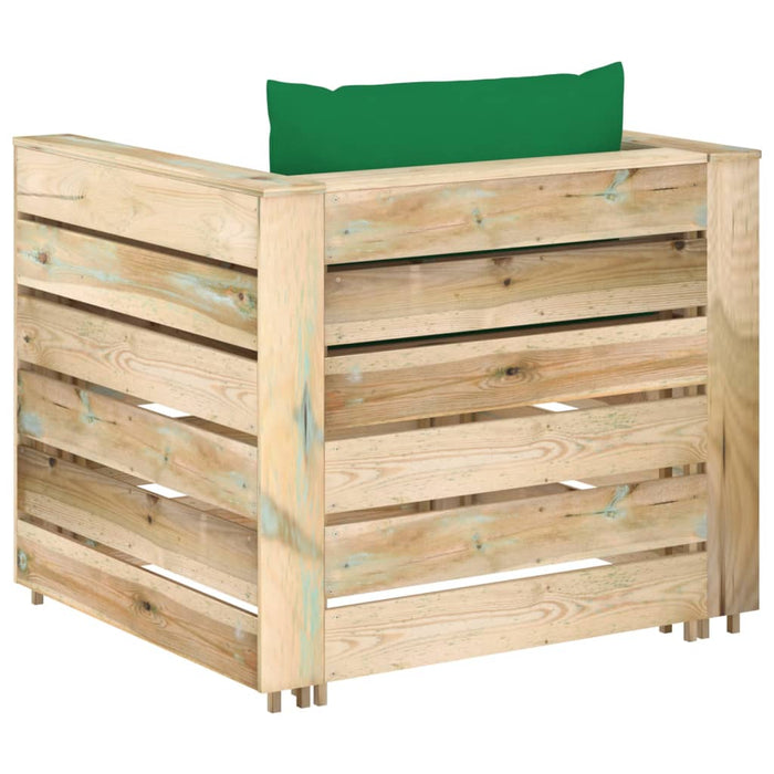 Set mobilier grădină cu perne, 2 piese, lemn tratat verde - WALTI WALTI