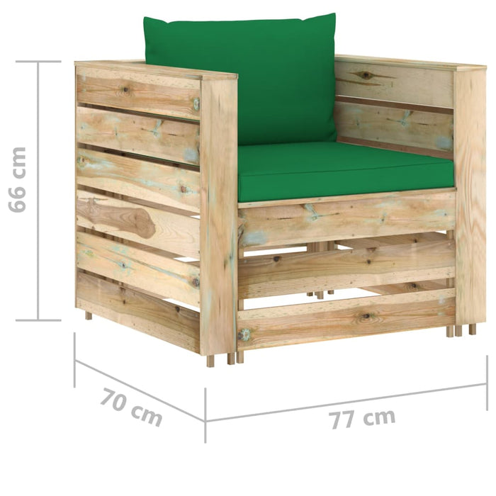 Set mobilier grădină cu perne, 2 piese, lemn tratat verde - WALTI WALTI