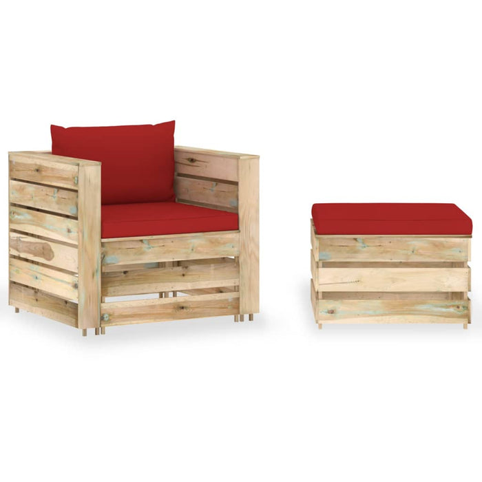 Set mobilier grădină cu perne, 2 piese, lemn tratat verde - WALTI WALTI