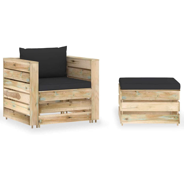 Set mobilier de grădină cu perne, 2 piese, lemn verde tratat WALTI