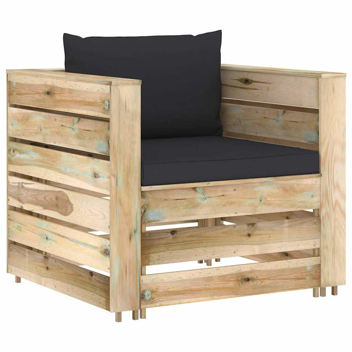 Set mobilier de grădină cu perne, 2 piese, lemn verde tratat WALTI