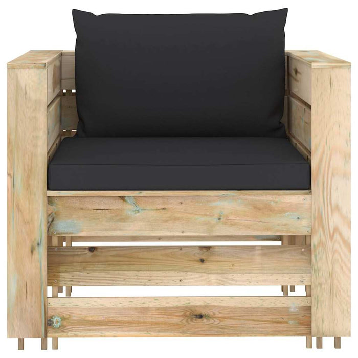 Set mobilier de grădină cu perne, 2 piese, lemn verde tratat WALTI