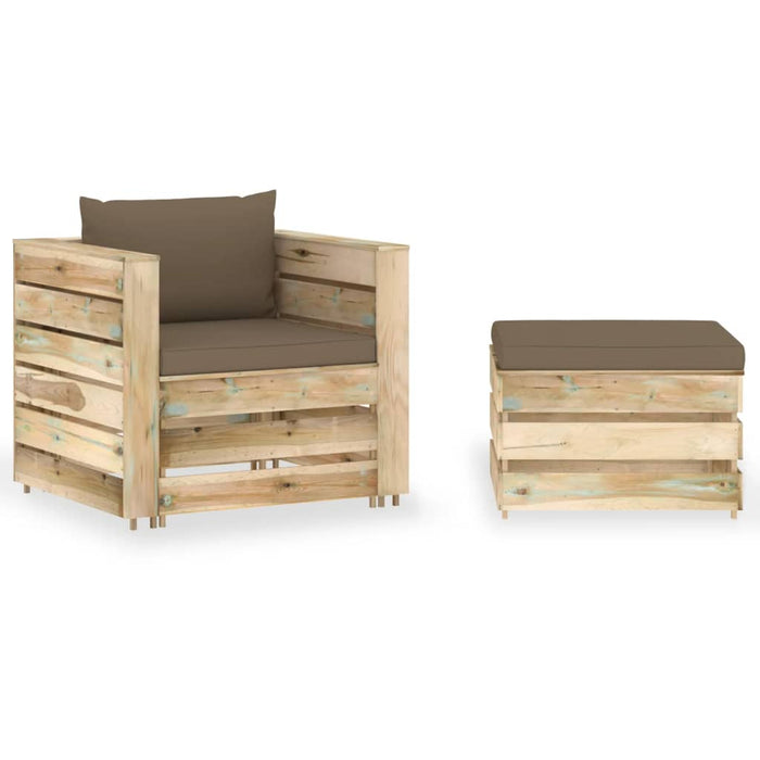Set mobilier grădină, 2 piese, cu perne, verde, lemn impregnat WALTI