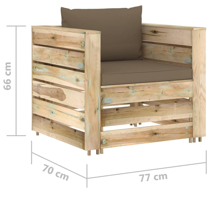 Set mobilier grădină, 2 piese, cu perne, verde, lemn impregnat WALTI