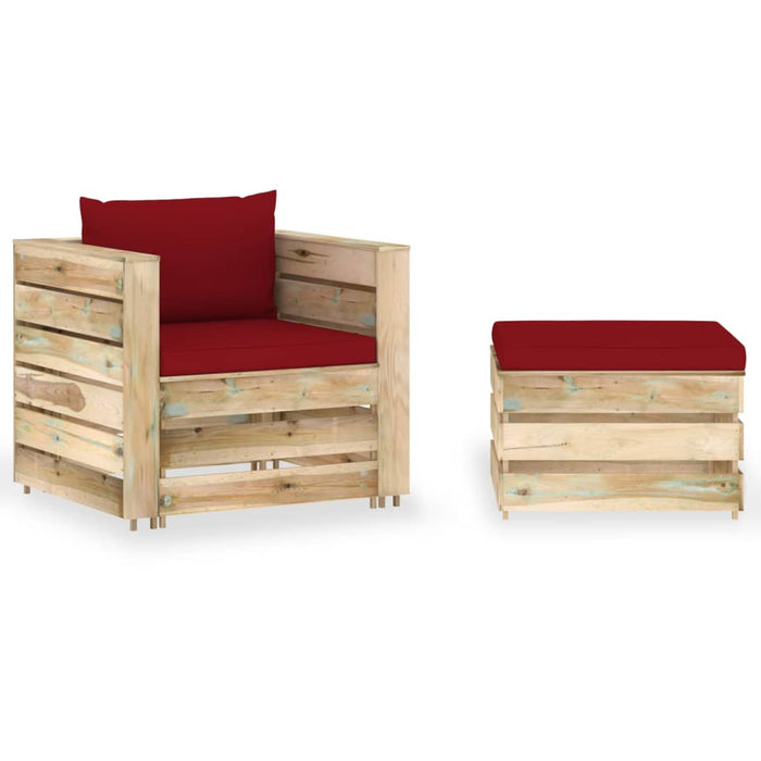 Set mobilier de grădină cu perne, 2 piese, lemn verde tratat - WALTI WALTI