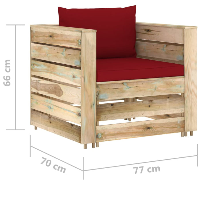Set mobilier de grădină cu perne, 2 piese, lemn verde tratat - WALTI WALTI