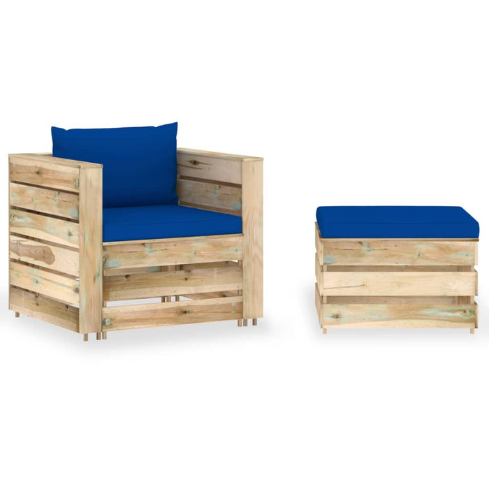Set mobilier grădină cu perne, 2 piese, lemn tratat verde - WALTI WALTI