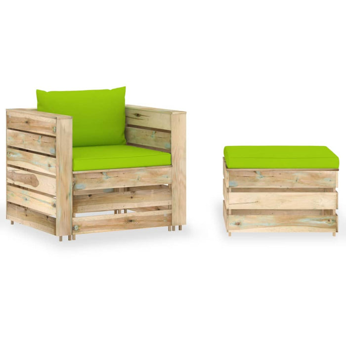 Set mobilier de grădină cu perne, 2 piese, lemn verde tratat - WALTI WALTI