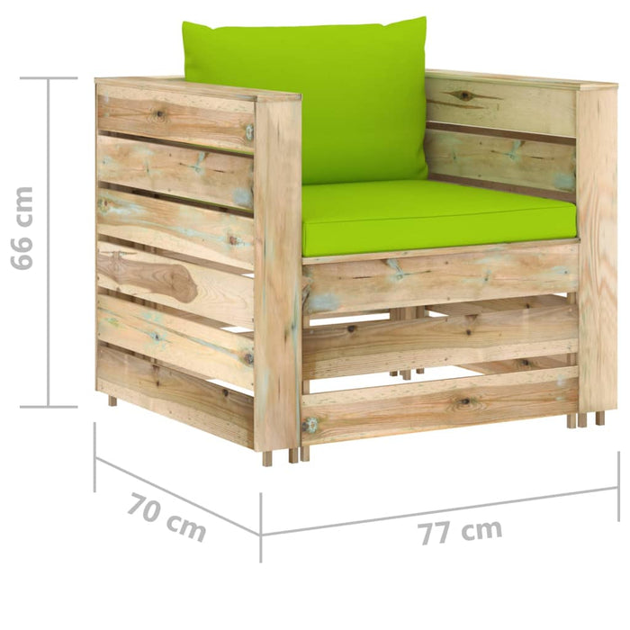 Set mobilier de grădină cu perne, 2 piese, lemn verde tratat - WALTI WALTI