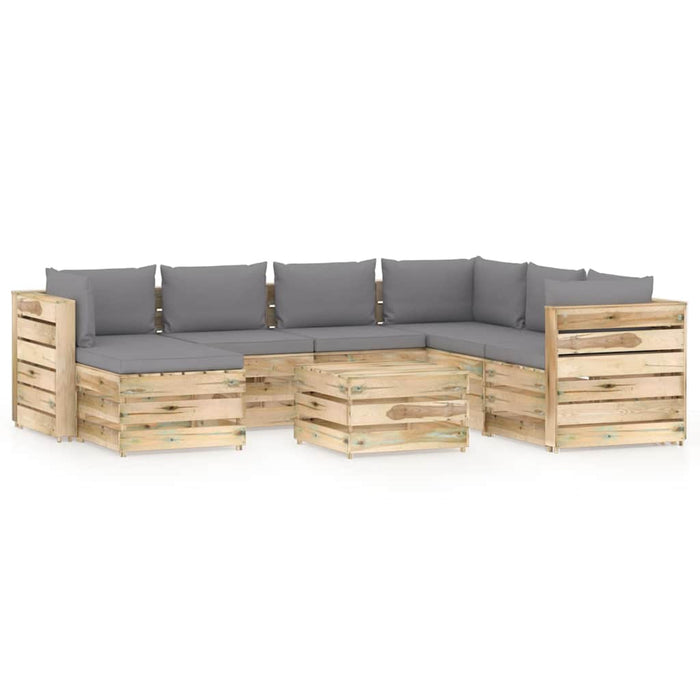 Set mobilier de grădină cu perne, 8 piese, lemn verde tratat WALTI
