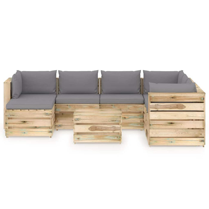 Set mobilier de grădină cu perne, 8 piese, lemn verde tratat WALTI
