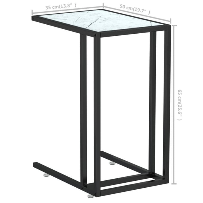 Masă laterală de calculator, alb marmură, 50x35x65 cm, sticlă - WALTI WALTI