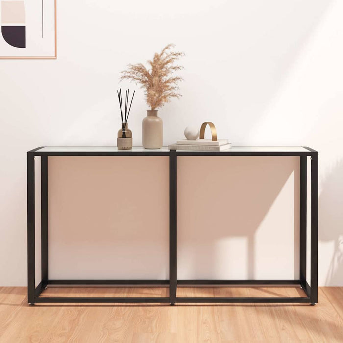 Masă consolă, marmură albă, 140x35x75,5 cm, sticlă securizată WALTI