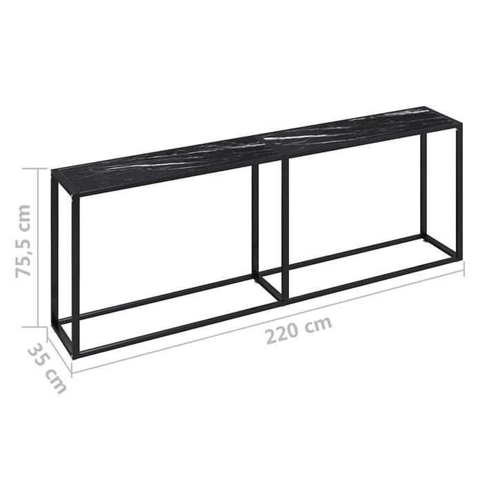 Masă consolă, negru marmură, 220x35x75,5 cm, sticlă securizată WALTI