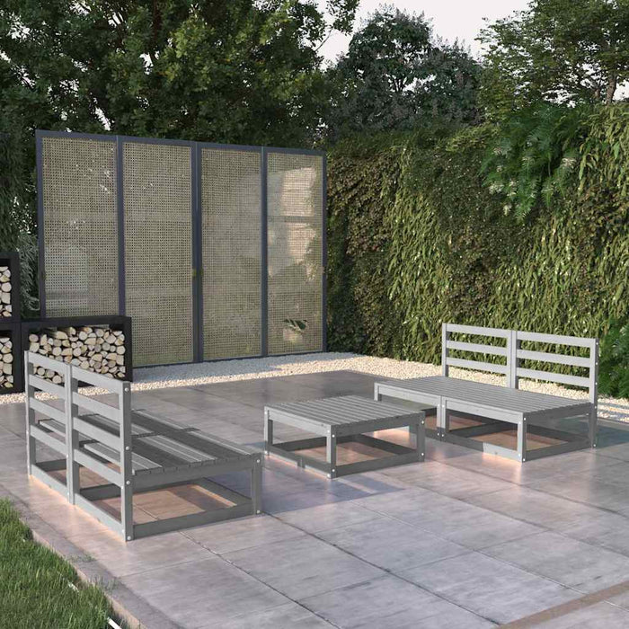 Set mobilier de grădină, 5 piese, gri, lemn masiv de pin WALTI