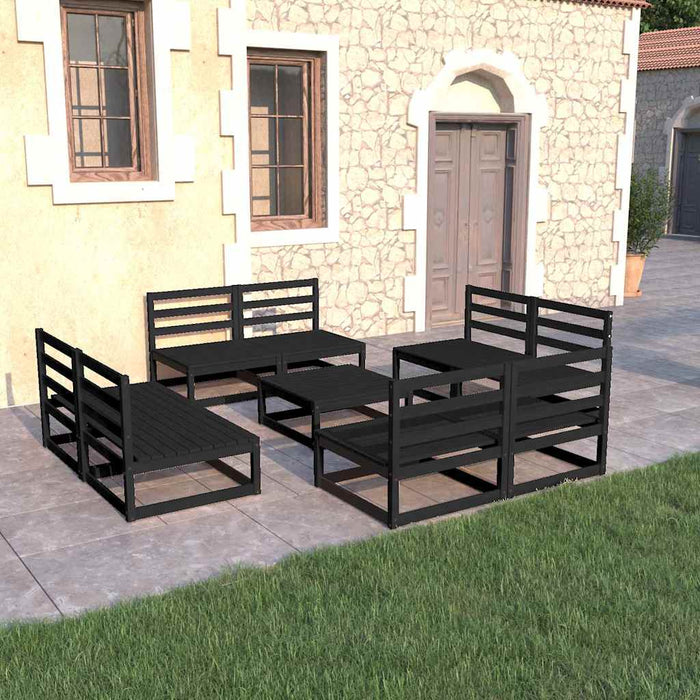 Set mobilier de grădină, 9 piese, negru, lemn masiv de pin WALTI