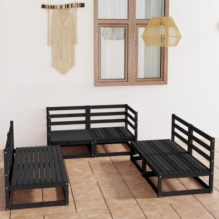 Set mobilier de grădină, 6 piese, negru, lemn masiv de pin WALTI