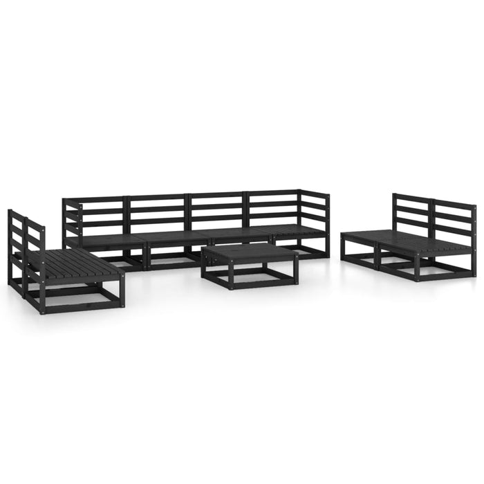 Set mobilier de grădină, 9 piese, negru, lemn masiv de pin WALTI