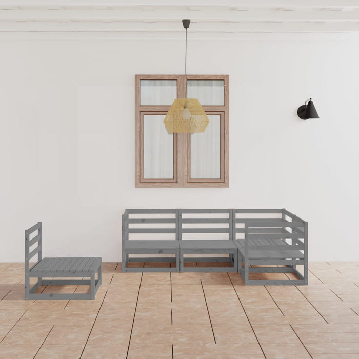 Set mobilier de grădină, 5 piese, gri, lemn masiv de pin WALTI