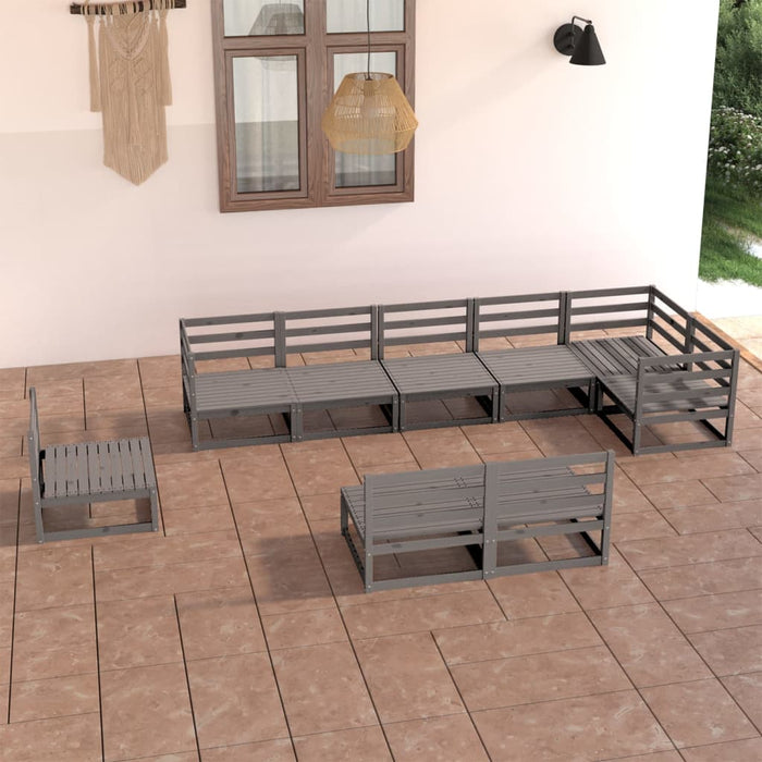 Set mobilier de grădină, 9 piese, gri, lemn masiv de pin WALTI