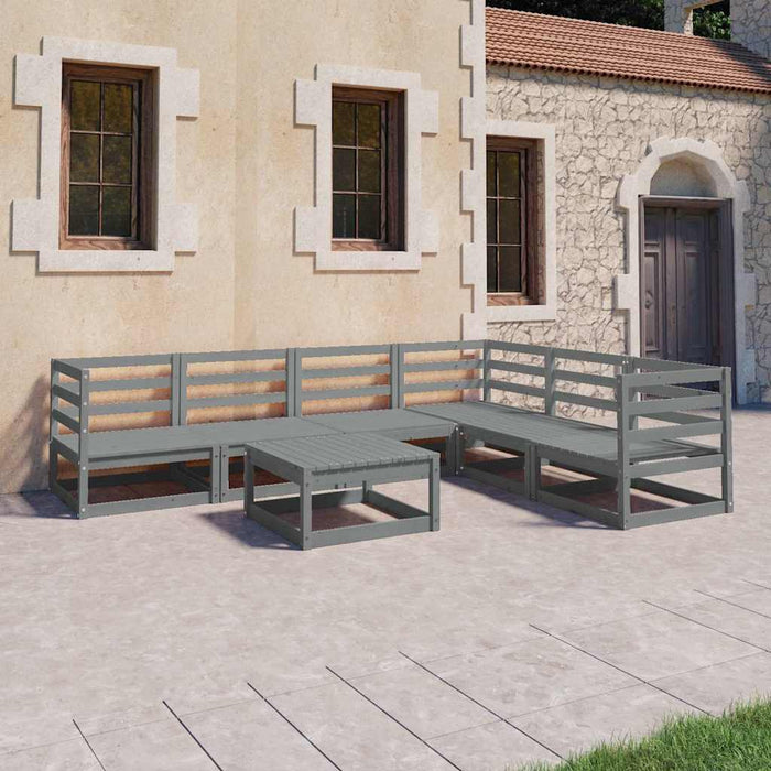 Set mobilier de grădină, 7 piese, gri, lemn masiv de pin WALTI
