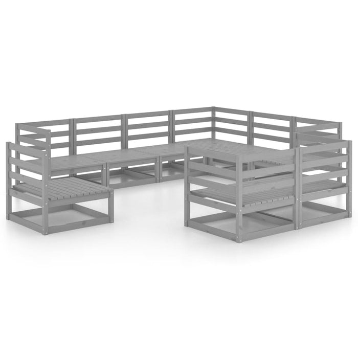 Set mobilier de grădină, 9 piese, gri, lemn masiv de pin WALTI