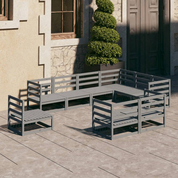 Set mobilier de grădină, 9 piese, gri, lemn masiv de pin WALTI