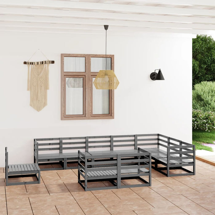 Set mobilier de grădină, 10 piese, gri, lemn masiv de pin - WALTI WALTI
