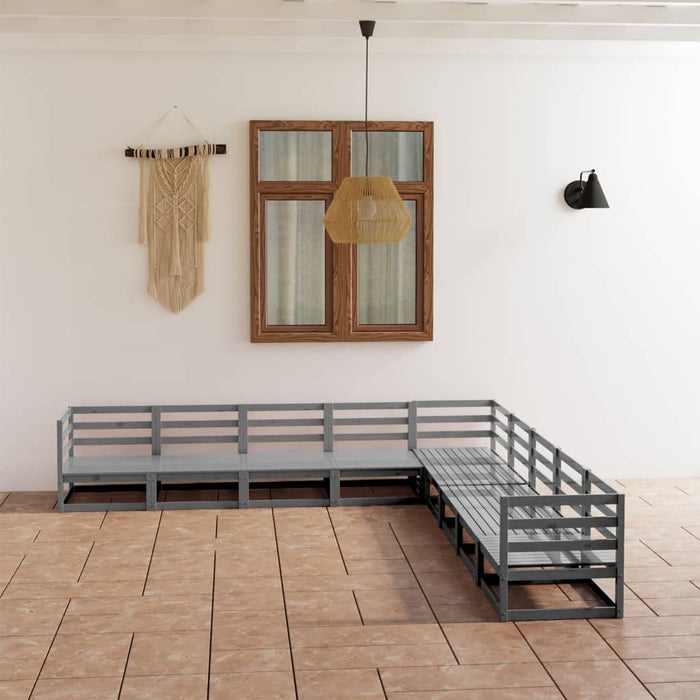 Set mobilier de grădină, 9 piese, gri, lemn masiv de pin WALTI