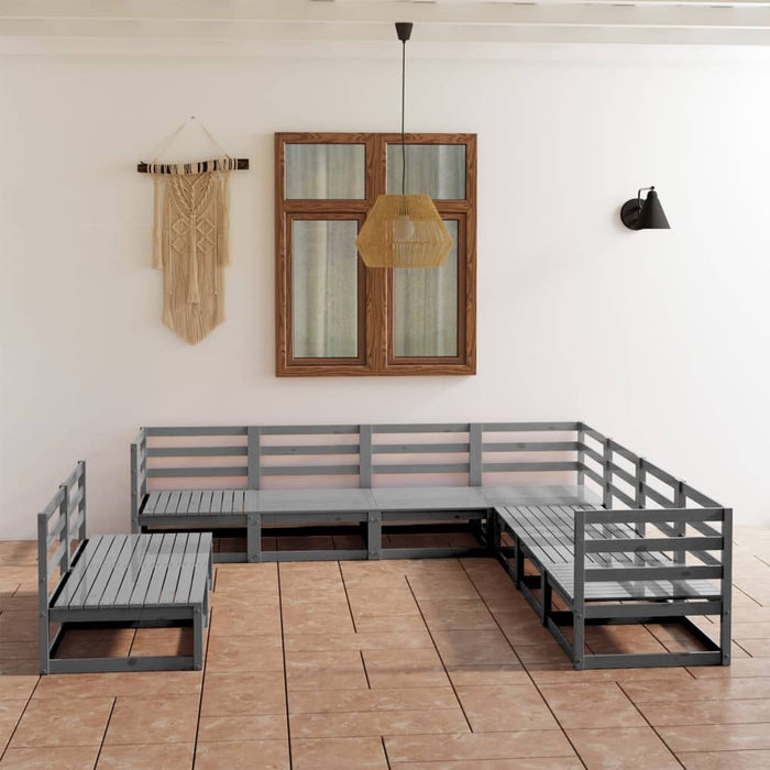 Set mobilier de grădină, 9 piese, gri, lemn masiv de pin WALTI