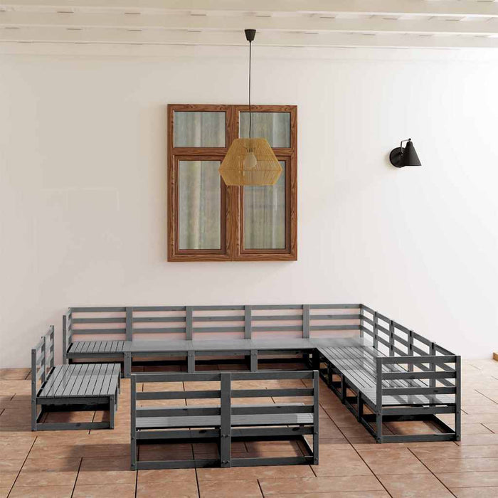 Set mobilier de grădină, 13 piese, gri, lemn masiv de pin WALTI