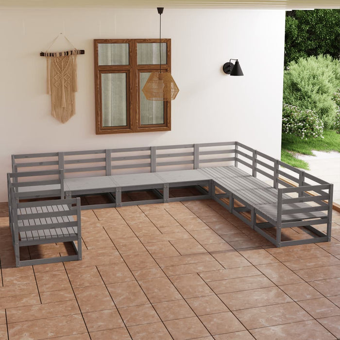 Set mobilier de grădină, 10 piese, gri, lemn masiv de pin WALTI