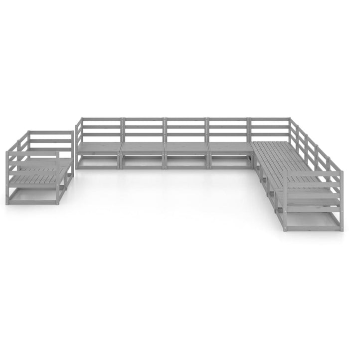 Set mobilier de grădină, 11 piese, gri, lemn masiv de pin WALTI