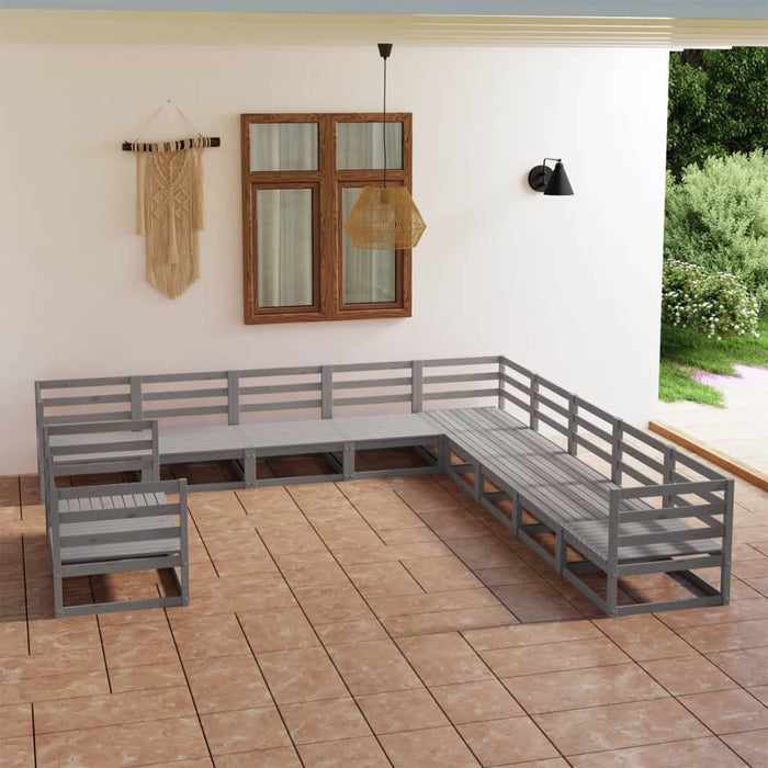 Set mobilier de grădină, 11 piese, gri, lemn masiv de pin WALTI