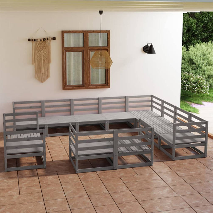 Set mobilier de grădină, 12 piese, gri, lemn masiv de pin - WALTI WALTI