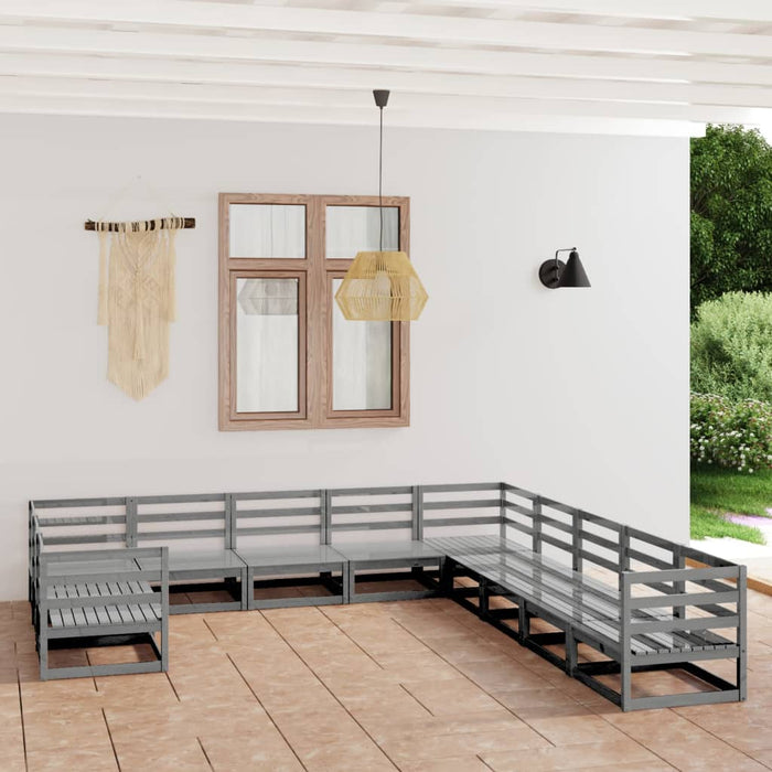 Set mobilier de grădină, 11 piese, gri, lemn masiv de pin - WALTI WALTI