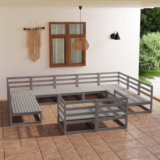Set mobilier de grădină, 11 piese, gri, lemn masiv de pin - WALTI WALTI