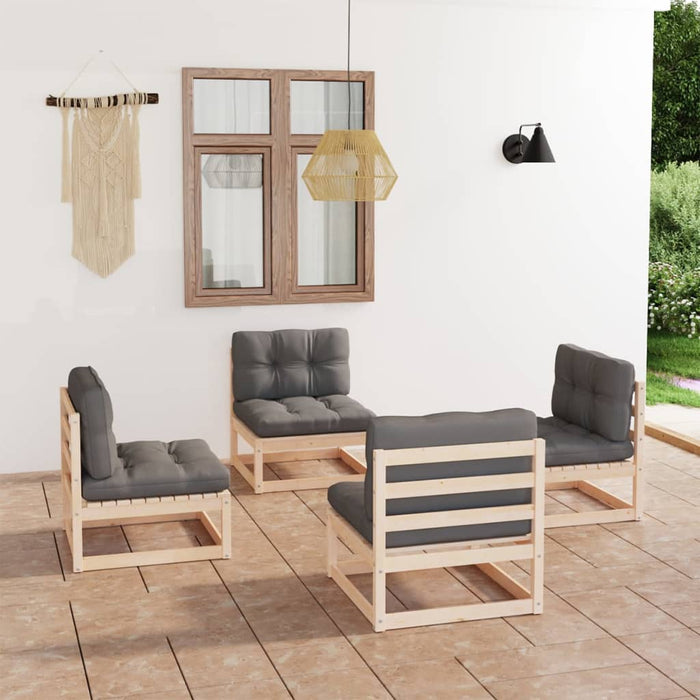 Set mobilier de grădină cu perne, 4 piese, lemn masiv de pin - WALTI WALTI