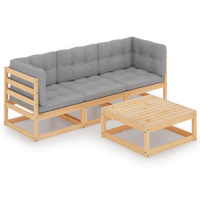 Set mobilier de grădină cu perne, 4 piese, lemn masiv de pin WALTI