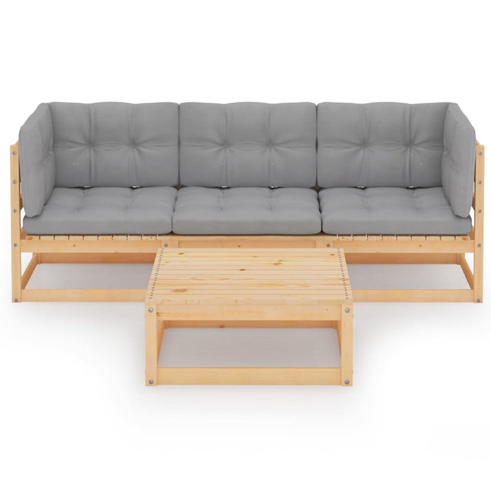 Set mobilier de grădină cu perne, 4 piese, lemn masiv de pin WALTI