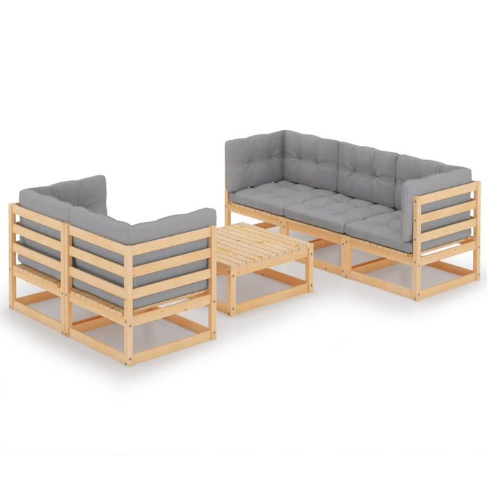 Set mobilier de grădină cu perne, 6 piese, lemn masiv de pin WALTI