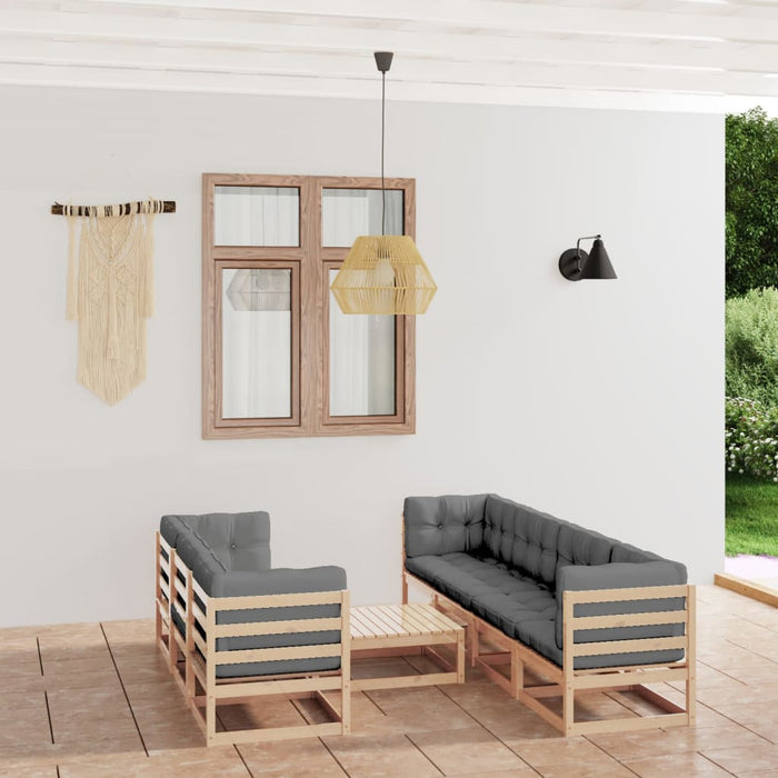 Set mobilier de grădină cu perne, 8 piese, lemn masiv de pin WALTI
