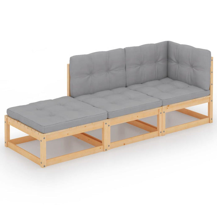 Set mobilier grădină cu perne, 3 piese, lemn masiv de pin WALTI