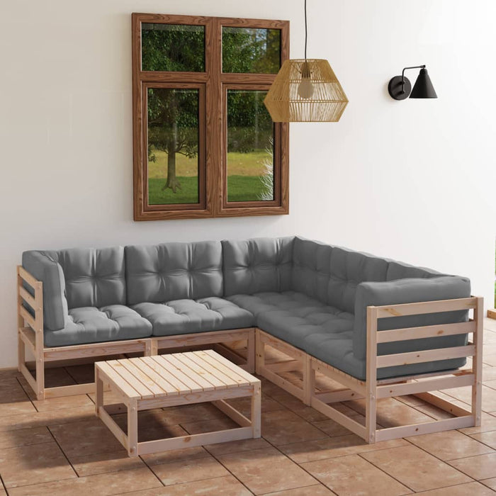 Set mobilier de grădină cu perne, 6 piese, lemn masiv de pin WALTI